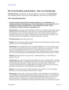 Deutscher Kulturrat  Die Große Koalition und die Kultur - Eine erste Einschätzung Olaf Zimmermann, Geschäftsführer des Deutschen Kulturrats, im Gespräch mit Klaus Pokatzky (Deutschlandradio-Kultur). Hören Sie das G