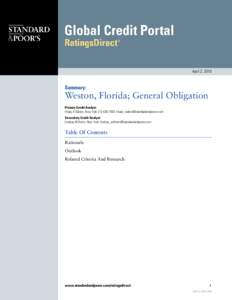 April 2, 2010  Summary: Weston, Florida; General Obligation Primary Credit Analyst: