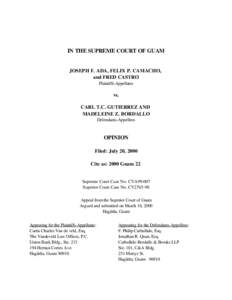 IN THE SUPREME COURT OF GUAM  JOSEPH F. ADA, FELIX P. CAMACHO, and FRED CASTRO Plaintiffs-Appellants