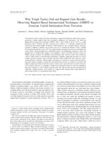 Why Tough Tactics Fail and Rapport Gets Results: Observing Rapport-Based Interpersonal Techniques (ORBIT) to Generate Useful Information From Terrorists