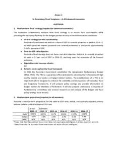 Annex 1: St. Petersburg Fiscal Templates – G-20 Advanced Economies AUSTRALIA 1. Medium-term fiscal strategy (required for advanced economies): The Australian Government’s medium term fiscal strategy is to ensure fisc