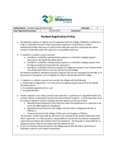 Policy Name Student Registration Policy Date Approved by Council[removed]Number