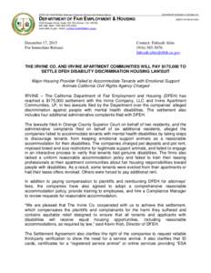 STATE OF CALIFORNIA | Business, Consumer Services and Housing Agency  DEPARTMENT OF FAIR EMPLOYMENT & HOUSING GOVERNOR EDMUND G. BROWN JR. DIRECTOR KEVIN KISH