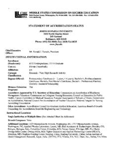 MIDDLE STATES COMMISSION ON HIGHER EDUCATION 3624 Market Street, PhUadelphia, PA[removed]Tel: [removed]Fax: [removed]·5501 w».•mmsche.org  STATEMENT OF ACCREDITATION STATUS