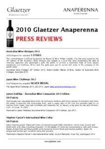 2010 Glaetzer Anaperenna PRESS REVIEWS Australian Wine Vintages[removed]STARS