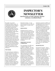 October[removed]INSPECTOR’S NEWSLETTER American Society of Crime Laboratory Directors Laboratory Accreditation Board