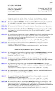 Page 1  SENATE CALENDAR Sixty-Ninth General Assembly STATE OF COLORADO Second Regular Session