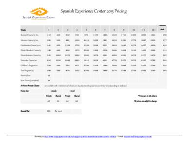 Spanish Experience Center 2015 Pricing Additional Weeks  Week