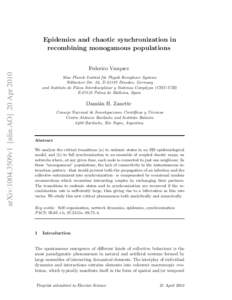 Epidemics and chaotic synchronization in recombining monogamous populations arXiv:1004.3509v1 [nlin.AO] 20 AprFederico Vazquez