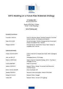 BEPA Meeting on a Future Raw Materials Strategy 17 October 2013 Brussels Berlaymont Room VIP 07/62, 7th floor 10:45 – 12:45: Meeting