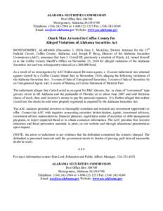 ALABAMA SECURITIES COMMISSION Post Office Box[removed]Montgomery, Alabama[removed]Telephone: ([removed]or[removed]Fax: ([removed]Email: [removed] Website: www.asc.alabama.gov