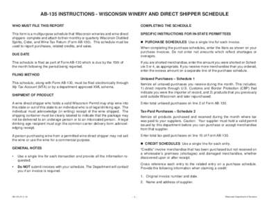 May 2014 AB-135 Instructions - Wisconsin Winery and Direct Shipper Schedule and Form