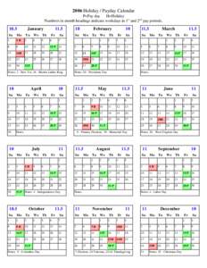 2006 Holiday / Payday Calendar P=Pay day H=Holiday Numbers in month headings indicate workdays in 1st and 2nd pay periods[removed]Su