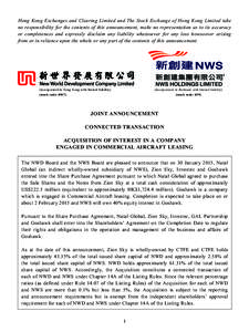 Hong Kong Exchanges and Clearing Limited and The Stock Exchange of Hong Kong Limited take no responsibility for the contents of this announcement, make no representation as to its accuracy or completeness and expressly d