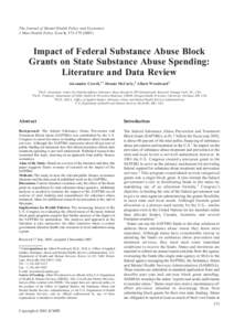 The Journal of Mental Health Policy and Economics J Ment Health Policy Econ 6, Impact of Federal Substance Abuse Block Grants on State Substance Abuse Spending: Literature and Data Review