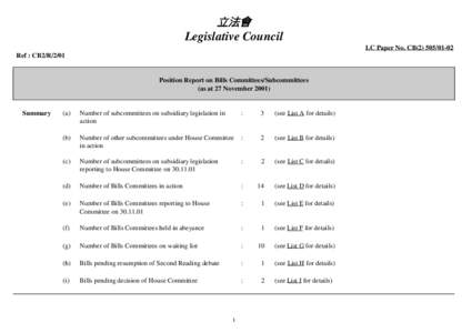 立法會 Legislative Council LC Paper No. CB[removed]Ref : CB2/R[removed]Position Report on Bills Committees/Subcommittees