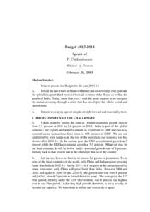 1  Budget[removed]Speech of  P. Chidambaram