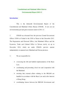 Constitutional and Mainland Affairs Bureau Environment Report 2011