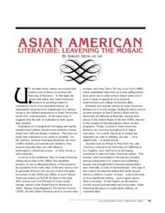 Asian American literature / Diana Chang / The Woman Warrior / Garrett Hongo / Shirley Geok-lin Lim / Aiiieeeee! An Anthology of Asian-American Writers / Mitsuye Yamada / Younghill Kang / Li-Young Lee / American literature / Asian diasporas / Gish Jen