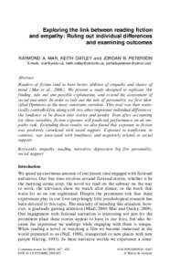 Exploring the link between reading fiction and empathy: Ruling out individual differences and examining outcomes RAYMOND A. MAR, KEITH OATLEY and JORDAN B. PETERSON E-mails: [removed]; [removed]; jordan