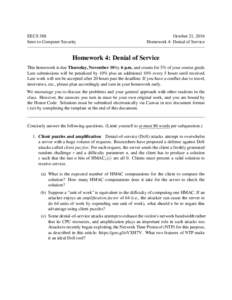 EECS 388 Intro to Computer Security October 21, 2016 Homework 4: Denial of Service