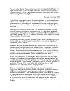 Government of Canada Response to request for information by the Office of the High Commissioner for Human Rights concerning a request in Human Rights Council resolution 7/23 for a detailed analytical study of the relatio
