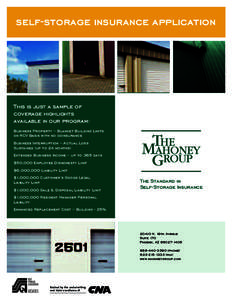 self-storage insurance application  This is just a sample of coverage highlights available in our program: