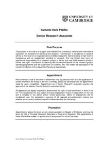 Generic Role Profile: Senior Research Associate
