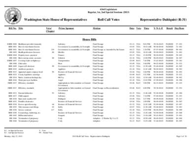 63rd Legislature Regular, 1st, 2nd Special Sessions[removed]Washington State House of Representatives Bill No. Title