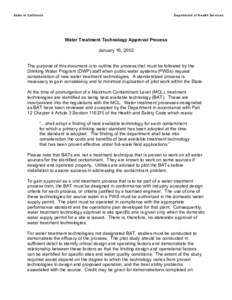State of California  Department of Health Services Water Treatment Technology Approval Process January 16, 2002
