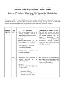 “Enhanced Productivity Programme : [removed]” Booklet Report on EPP Savings -- Offices of the Chief Secretary for Administration and the Financial Secretary Total value of EPP Savings: $3.073m equivalent to 1% of total