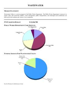 WASTEWATER MISSION STATEMENT Wastewater Utility is a service program of the Public Works Department. The Public Works Department’s mission is to ensure water and wastewater utilities, waste management, public transport