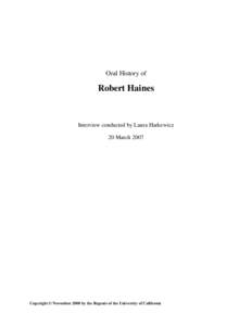 Microsoft Word - Robert Haines Oral History.docx