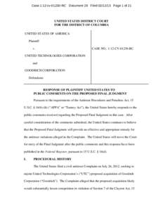 Response of Plaintiff United States to Public Comments on the Proposed Final Judgment: U.S. v. United Technologies Corporation and Goodrich Corporation