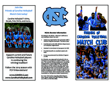 Join the Friends of Carolina Volleyball Match Club today! Carolina Volleyball T-shirts, Decals, Polo Shirts, and more...