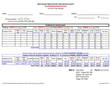 North Carolina State University, State Advisory Council  Travel Reimbursement Form (for in/out-of-state meetings)  Name: