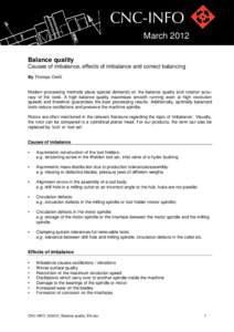 CNC INFO March 2012 Balance quality Causes of imbalance, effects of imbalance and correct balancing By Thomas Oertli