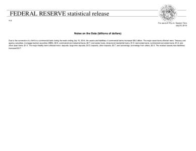 FEDERAL RESERVE statistical release H.8 For use at 4:15 p.m. Eastern Time July 25, 2014  Notes on the Data (billions of dollars)