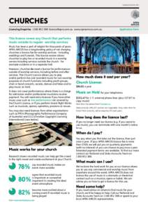 Updated December[removed]CHURCHES Licensing Enquiries[removed]removed] www.apraamcos.com.au 		  Application Form