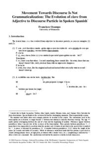 Movement Towards Discourse Is Not Grammaticalization: The Evolution of claro from Adjective to Discourse Particle in Spoken Spanish