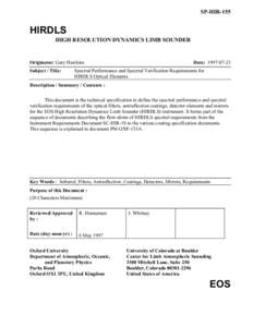 SP-HIR-155  HIRDLS HIGH RESOLUTION DYNAMICS LIMB SOUNDER  Originator: Gary Hawkins