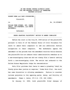 IN THE UNITED STATES DISTRICT COURT FOR THE WESTERN DISTRICT OF TENNESSEE WESTERN DIVISION _________________________________________________________________ ALBERT RHEA and GARY SCHOONOVER,) )