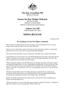 The Hon. Greg Hunt MP Minister for Health Senator the Hon. Bridget McKenzie Minister for Sport Minister for Rural Health