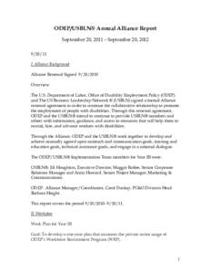 ODEP/USBLN® Annual Alliance Report September 20, 2011 – September 20, [removed]I. Alliance Background Alliance Renewal Signed[removed]Overview