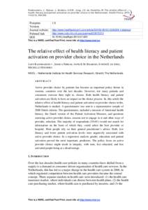 The relative effect of health literacy and patient activation on provider choice in the Netherlands.