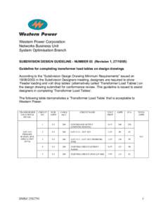 Western Power Corporation Networks Business Unit System Optimisation Branch SUBDIVISION DESIGN GUIDELINE - NUMBER 03 (Revision 1, Guideline for completing transformer load tables on design drawings According to