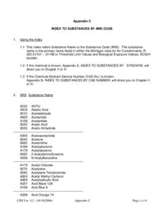 Appendix C INDEX TO SUBSTANCES BY IMIS CODE 1.  Using the Index