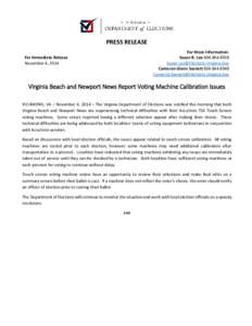 Virginia Beach and Newport News Report Voting Machine Calibration Issues