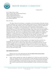 7 October 2010 Mr. P. Michael Payne, Chief Permits, Conservation and Education Division Office of Protected Resources National Marine Fisheries Service 1315 East-West Highway, Room 13635