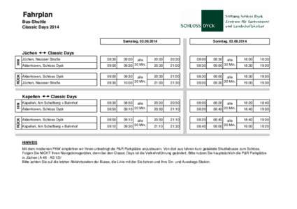 Fahrplan Classic Days 2014